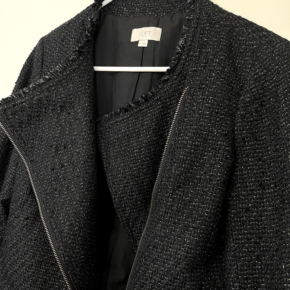 LOFT Tweed Asymmetrical Jacket With Gold Accents - Picture 3 of 6